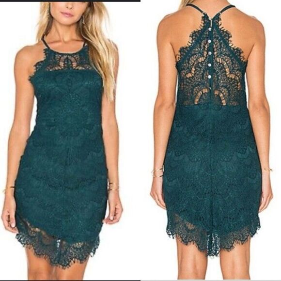 Free People She’s Got It Lace Slip Dress in Dark Turquoise - Women’s US M - Picture 1 of 7